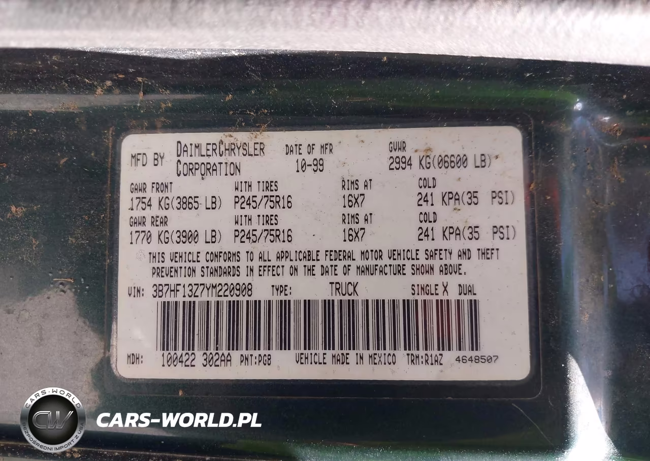 2000 Dodge Ram 1500 St VIN:3B7HF13Z7YM220908 - 9