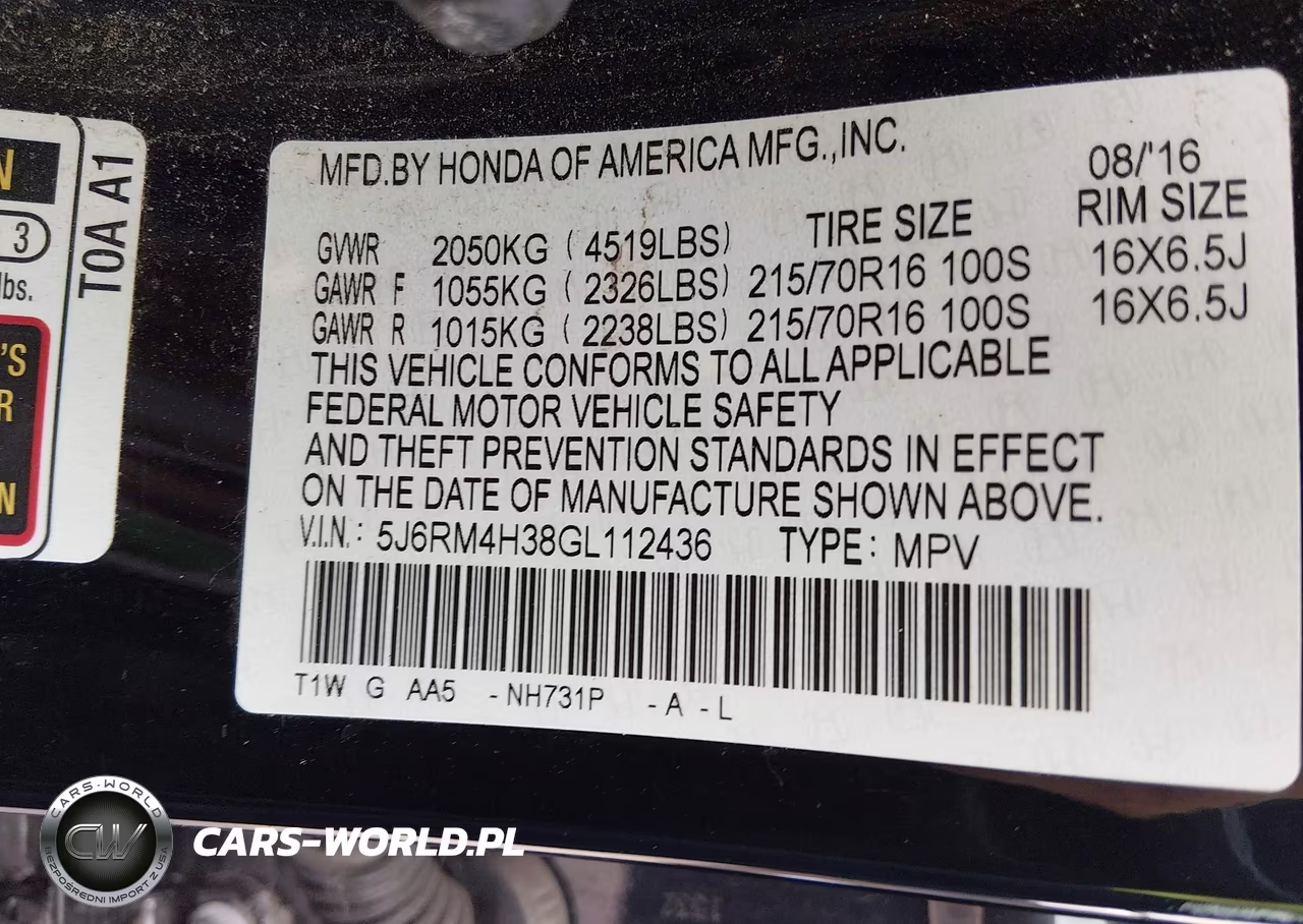 2016 Honda Cr-V Lx VIN:5J6RM4H38GL112436 - 9