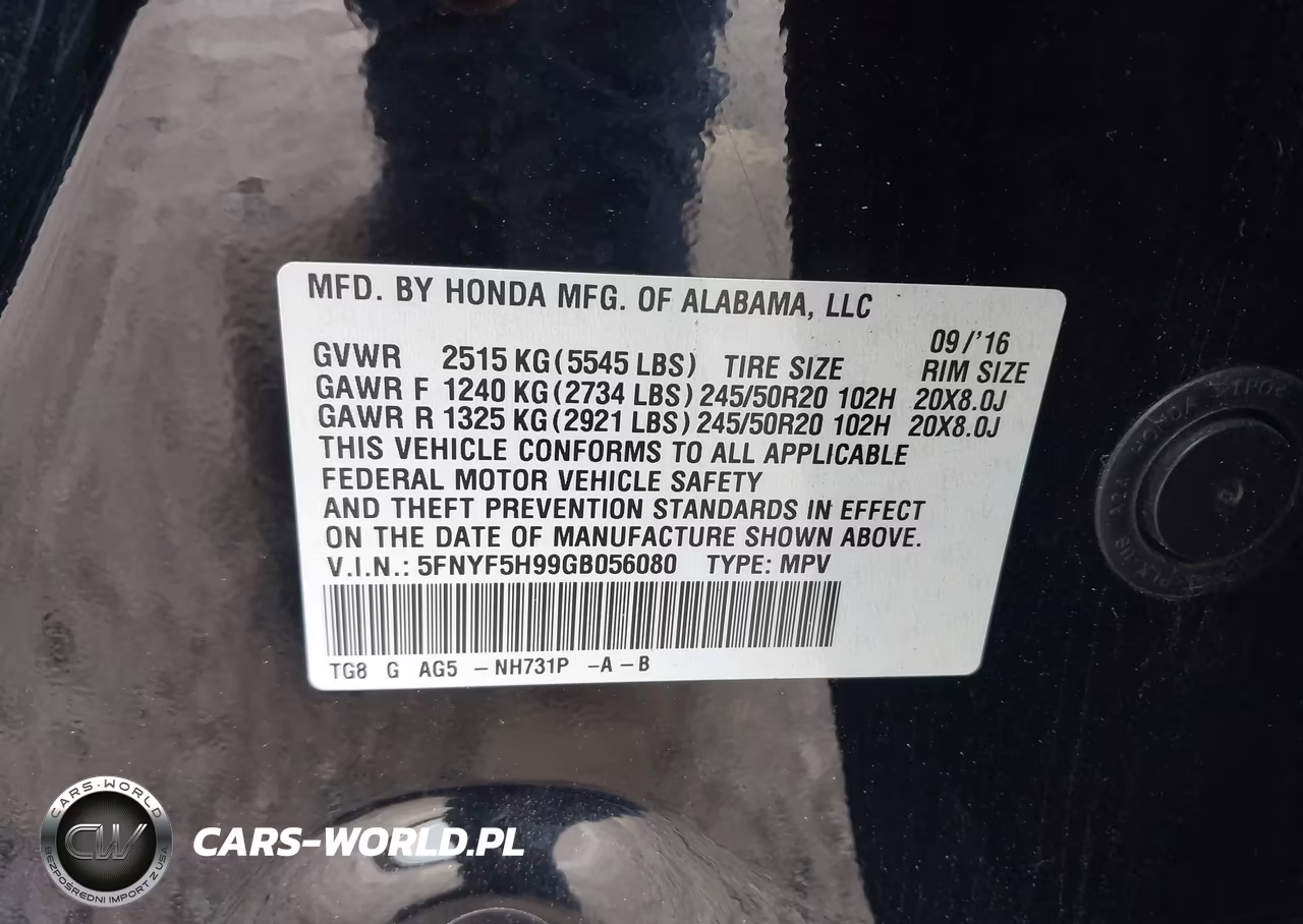 2016 Honda Pilot Touring VIN:5FNYF5H99GB056080 - 9