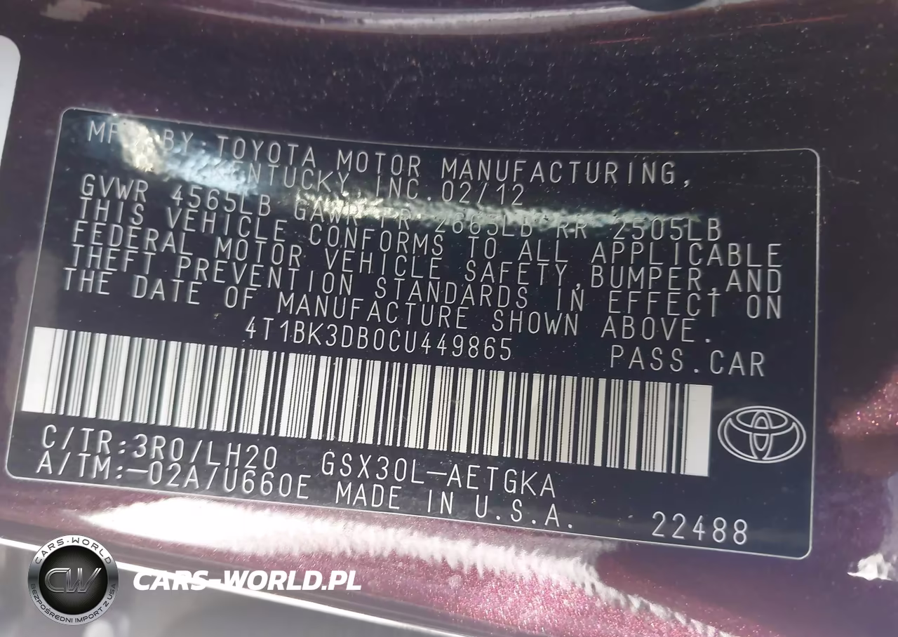 2012 Toyota Avalon VIN:4T1BK3DB0CU449865 - 9