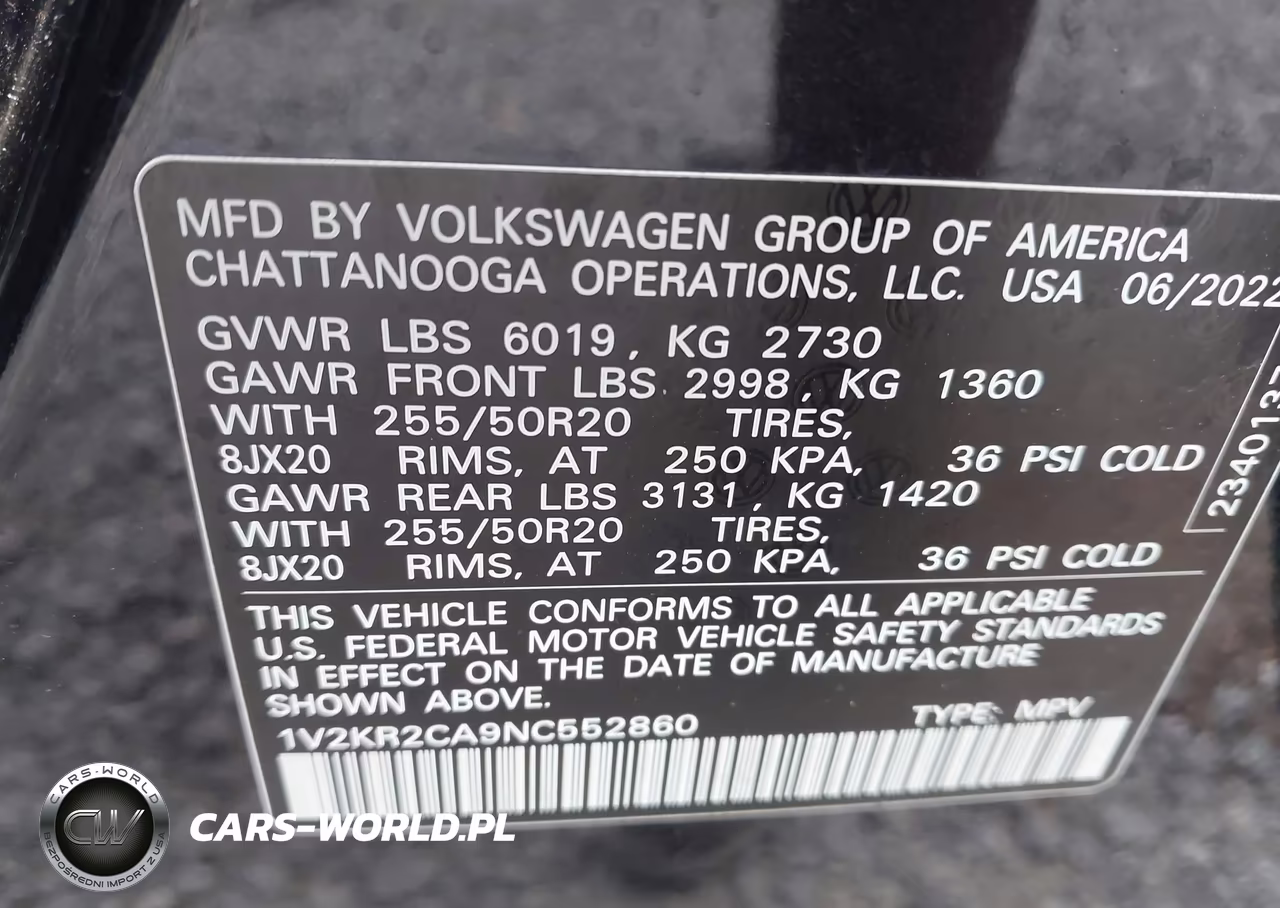 2022 Volkswagen Atlas 3.6L V6 Se W-Technology VIN:1V2KR2CA9NC552860 - 9