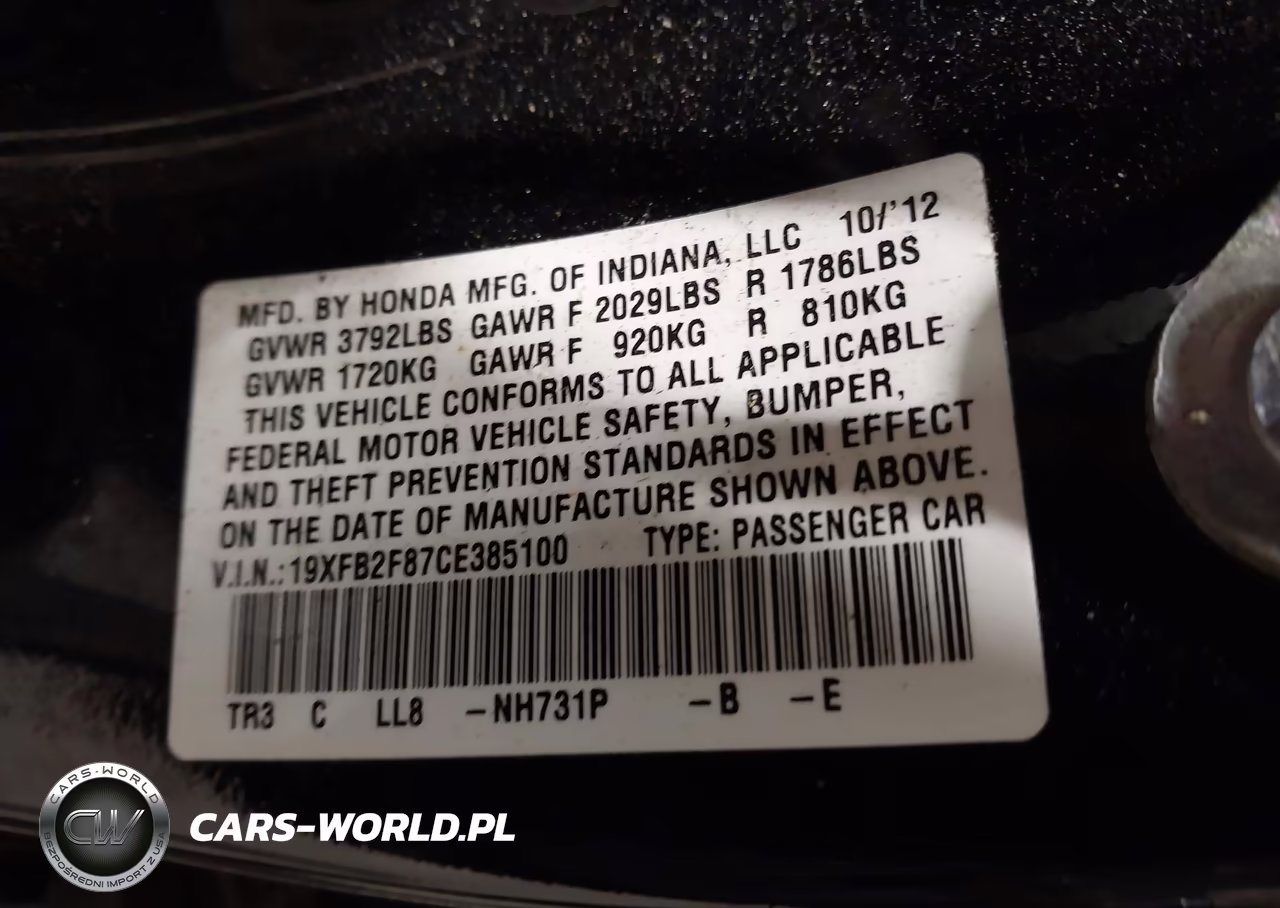 2012 Honda Civic Ex VIN:19XFB2F87CE385100 - 9