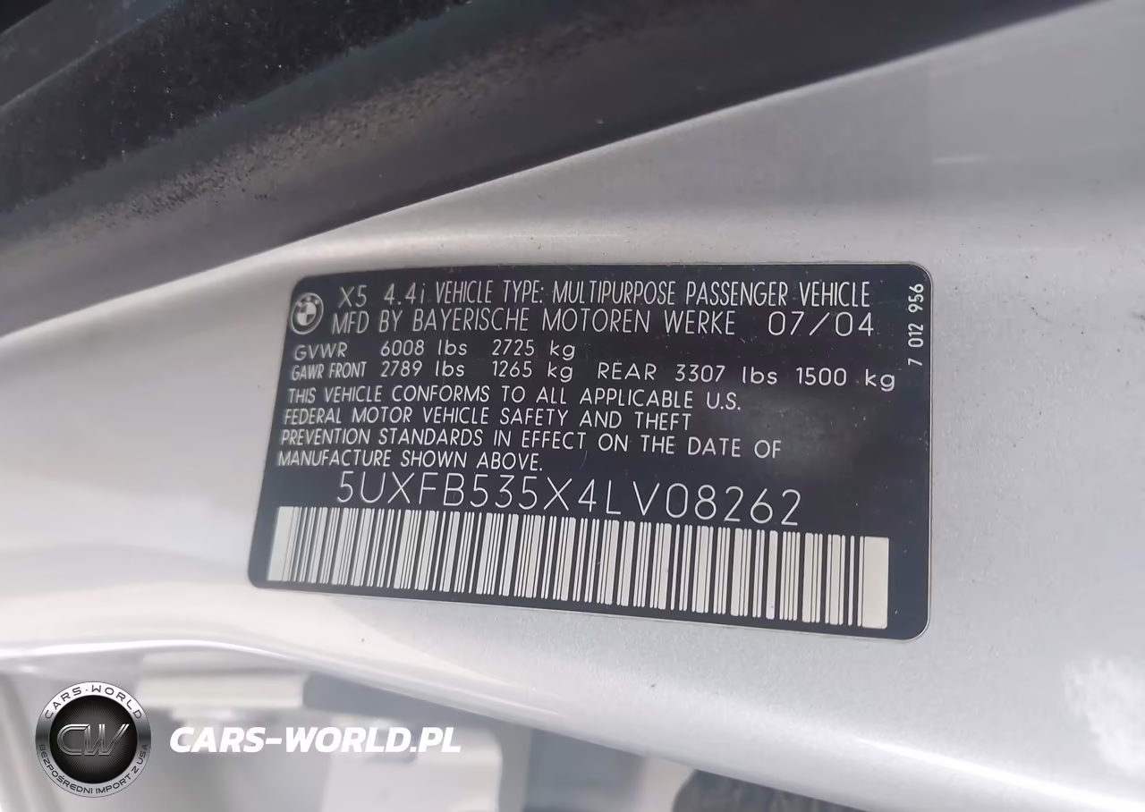2004 BMW X5 4.4I VIN:5UXFB535X4LV08262 - 9