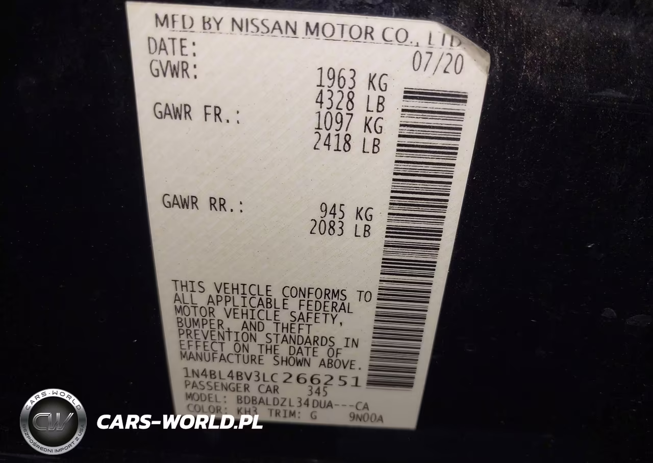 2020 Nissan Altima S Fwd VIN:1N4BL4BV3LC266251 - 9