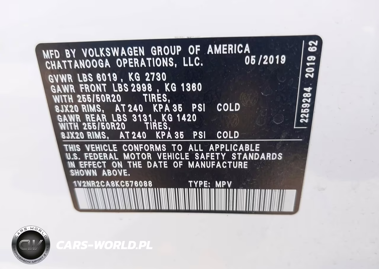 2019 Volkswagen Atlas 3.6L V6 Sel Premium VIN:1V2NR2CA8KC576088 - 9