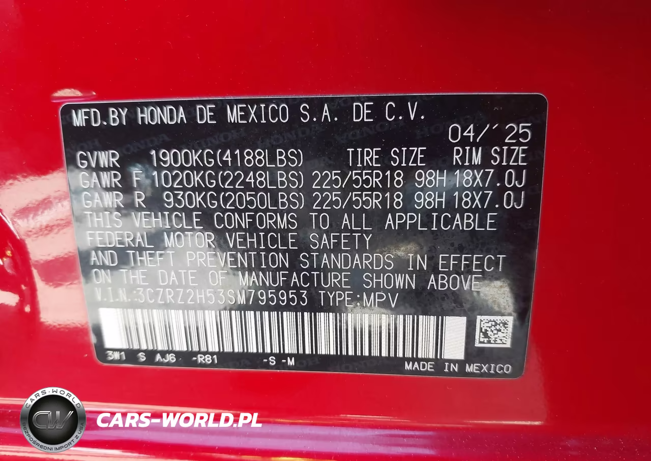 2025 Honda Hr-V Awd Sport VIN:3CZRZ2H53SM795953 - 9