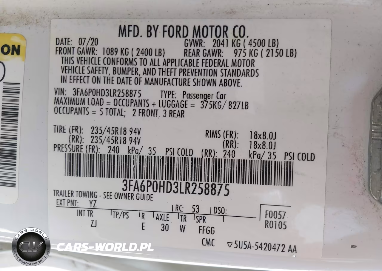2020 Ford Fusion Se VIN:3FA6P0HD3LR258875 - 8