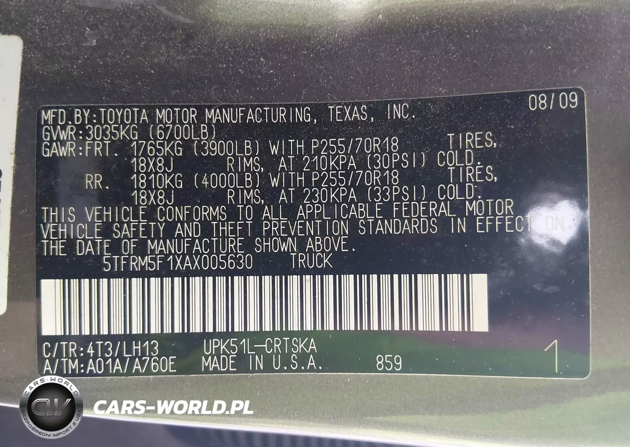 2010 Toyota Tundra Grade 4.6L V8 VIN:5TFRM5F1XAX005630 - 9