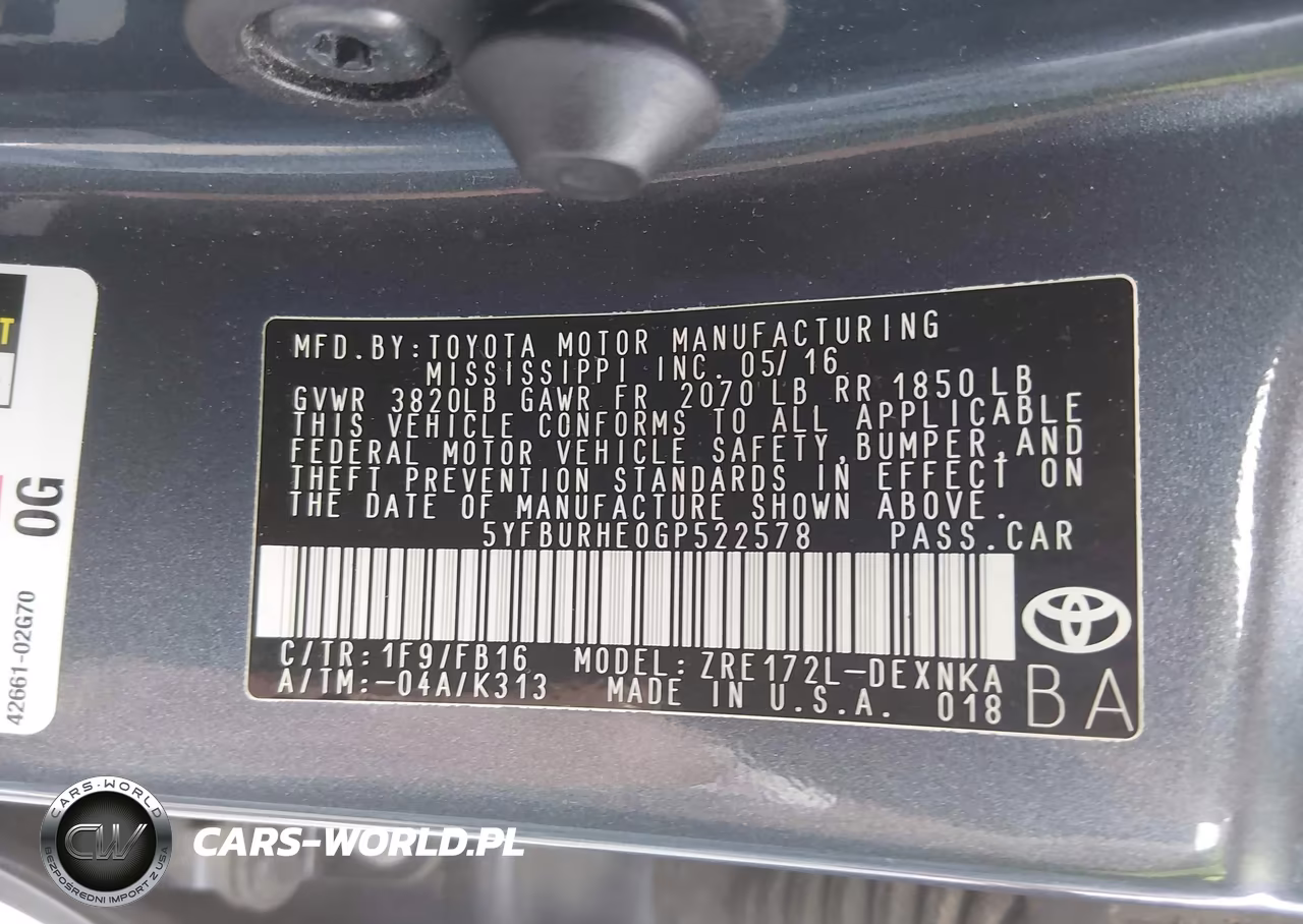 2016 Toyota Corolla Le VIN:5YFBURHE0GP522578 - 9