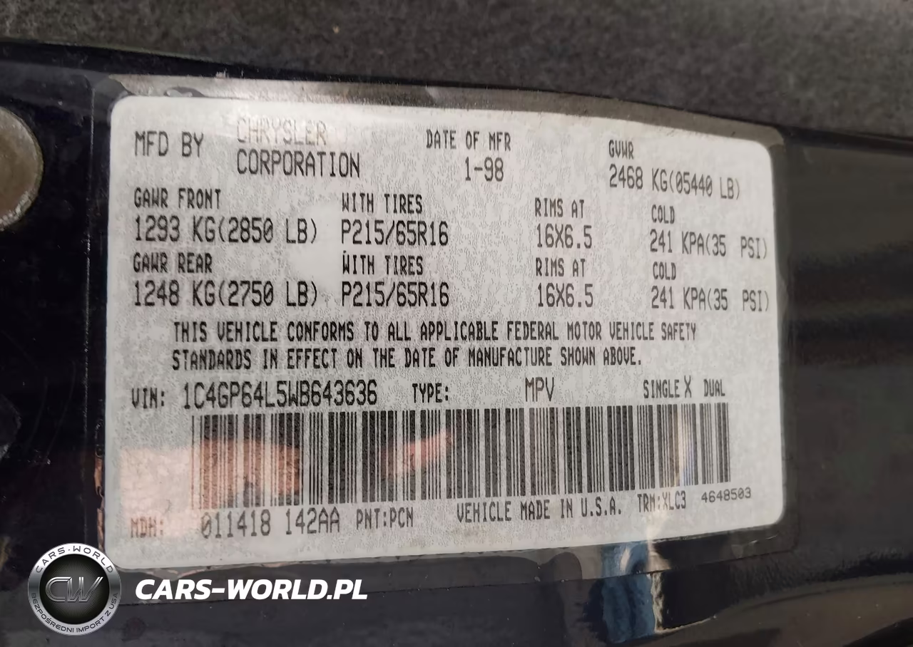 1998 Chrysler Town & Country Lxi VIN:1C4GP64L5WB643636 - 9