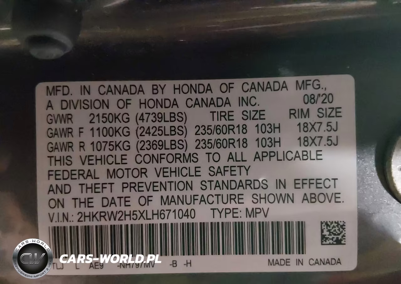 2020 Honda Cr-V Awd Ex VIN:2HKRW2H5XLH671040 - 9