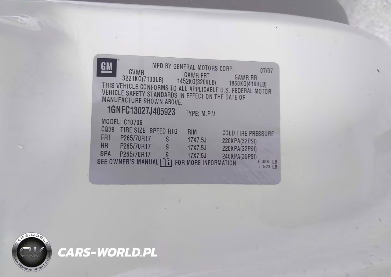 2007 Chevrolet Tahoe Lt VIN:1GNFC13027J405923 - 9