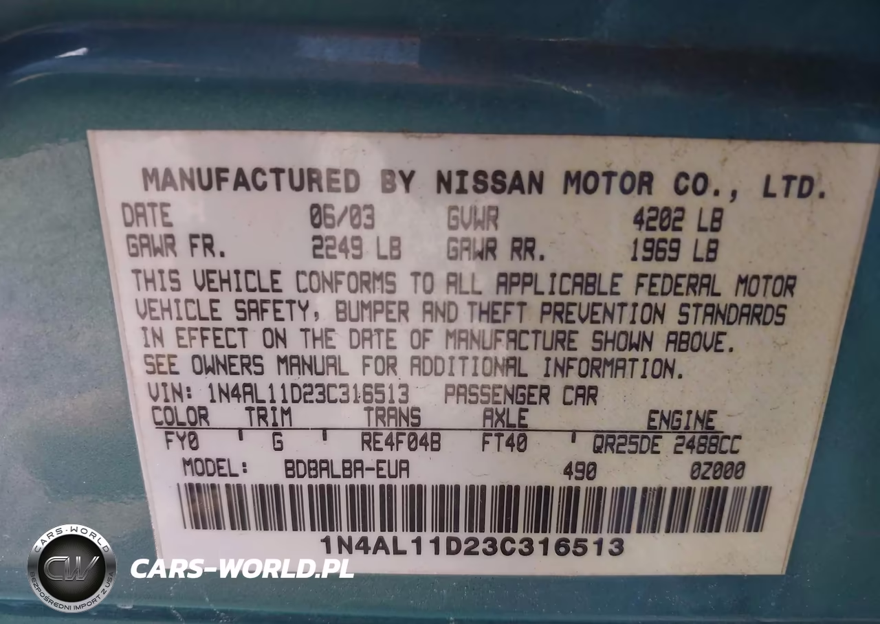 2003 Nissan Altima 2.5 S VIN:1N4AL11D23C316513 - 9