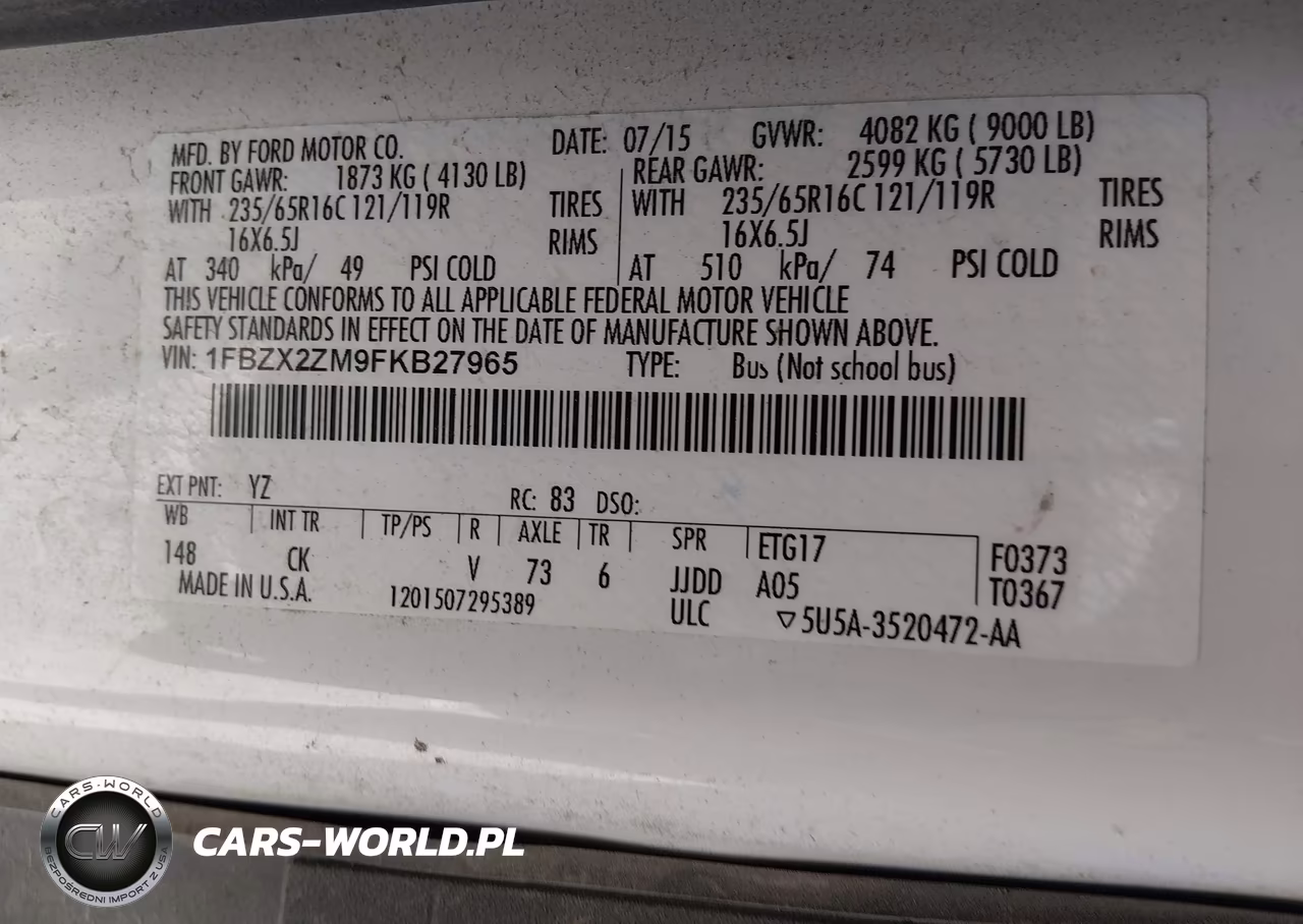 2015 Ford Transit-350 Xlt VIN:1FBZX2ZM9FKB27965 - 9