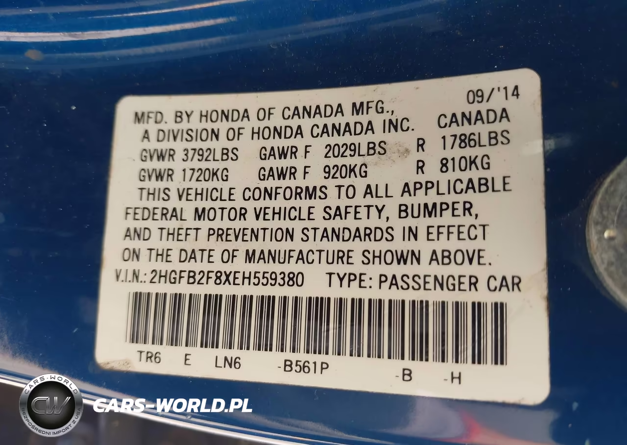 2014 Honda Civic Ex VIN:2HGFB2F8XEH559380 - 9