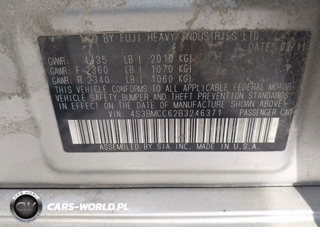 2011 Subaru Legacy 2.5I Premium VIN:4S3BMCC62B3246371 - 9
