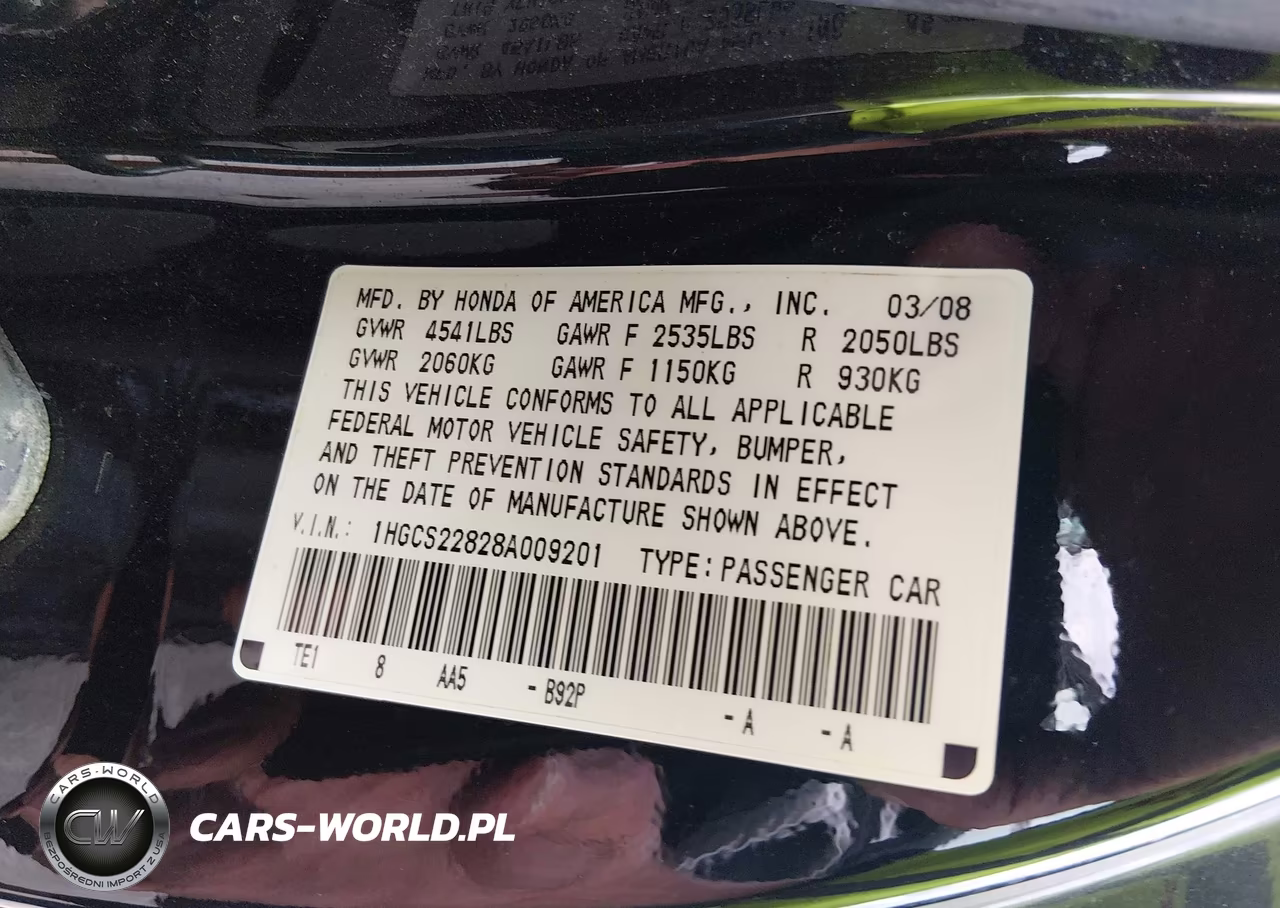 2008 Honda Accord 3.5 Ex-L VIN:1HGCS22828A009201 - 9