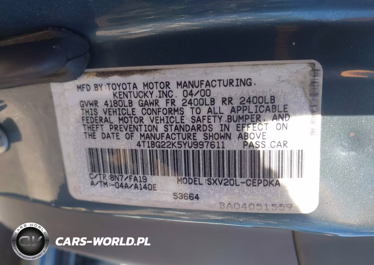 2000 Toyota Camry Ce VIN:4T1BG22K5YU997611 - 9