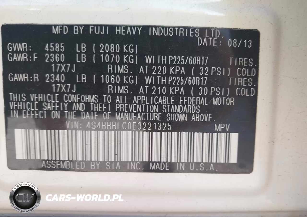 2014 Subaru Outback 2.5I Limited VIN:4S4BRBLC0E3221325 - 9