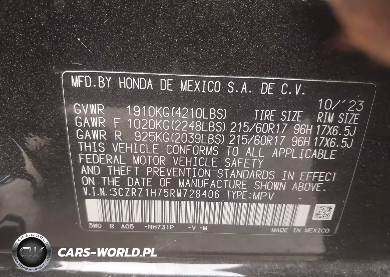 2024 Honda Hr-V 2Wd Ex-L-2Wd Ex-L W-O Bsi VIN:3CZRZ1H75RM728406 - 9