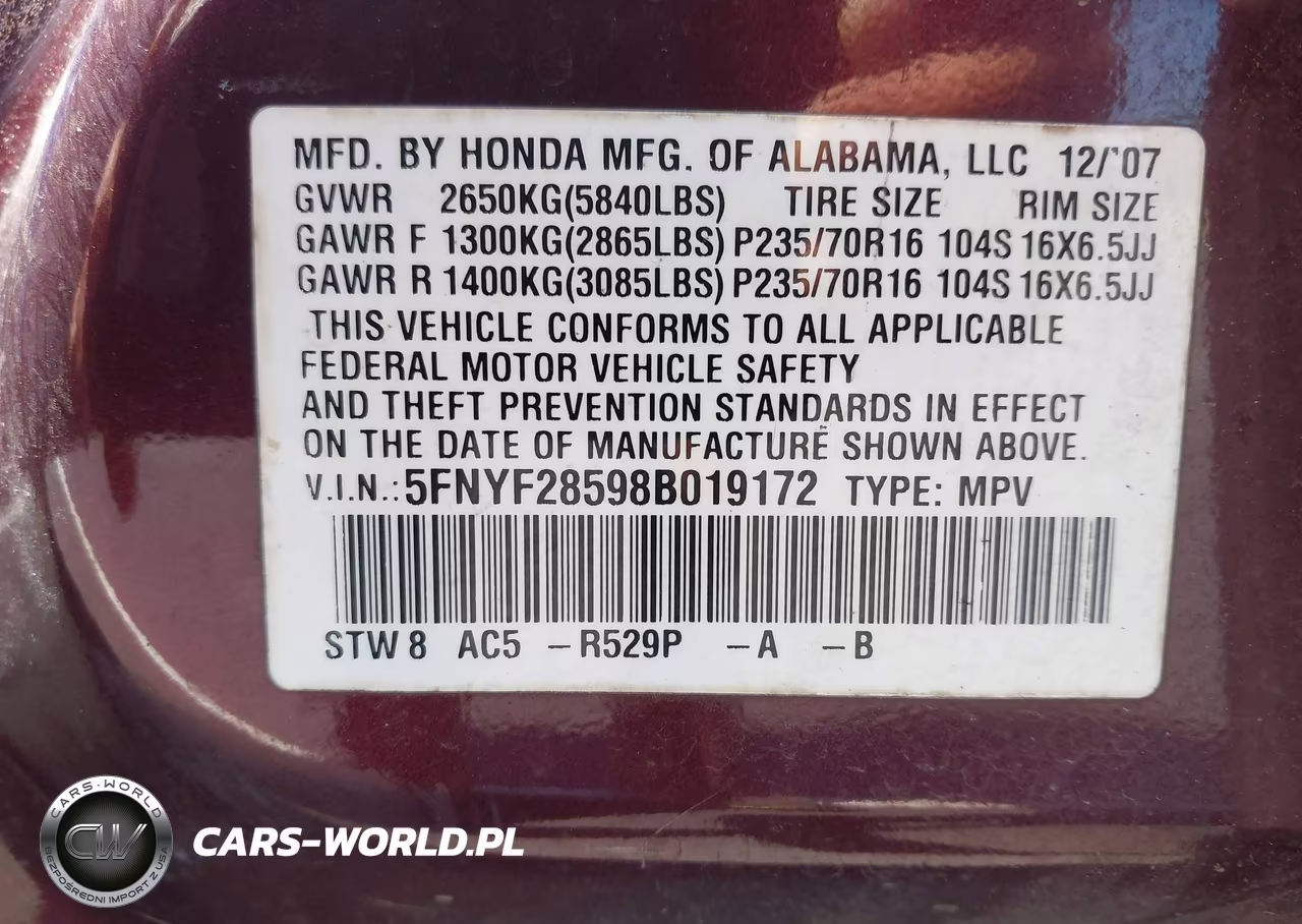 2008 Honda Pilot Ex-L VIN:5FNYF28598B019172 - 9