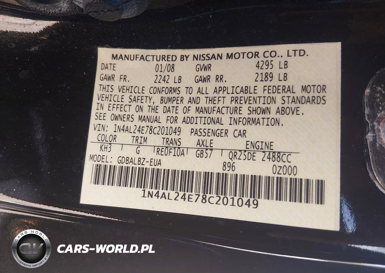 2008 Nissan Altima 2.5 S VIN:1N4AL24E78C201049 - 9