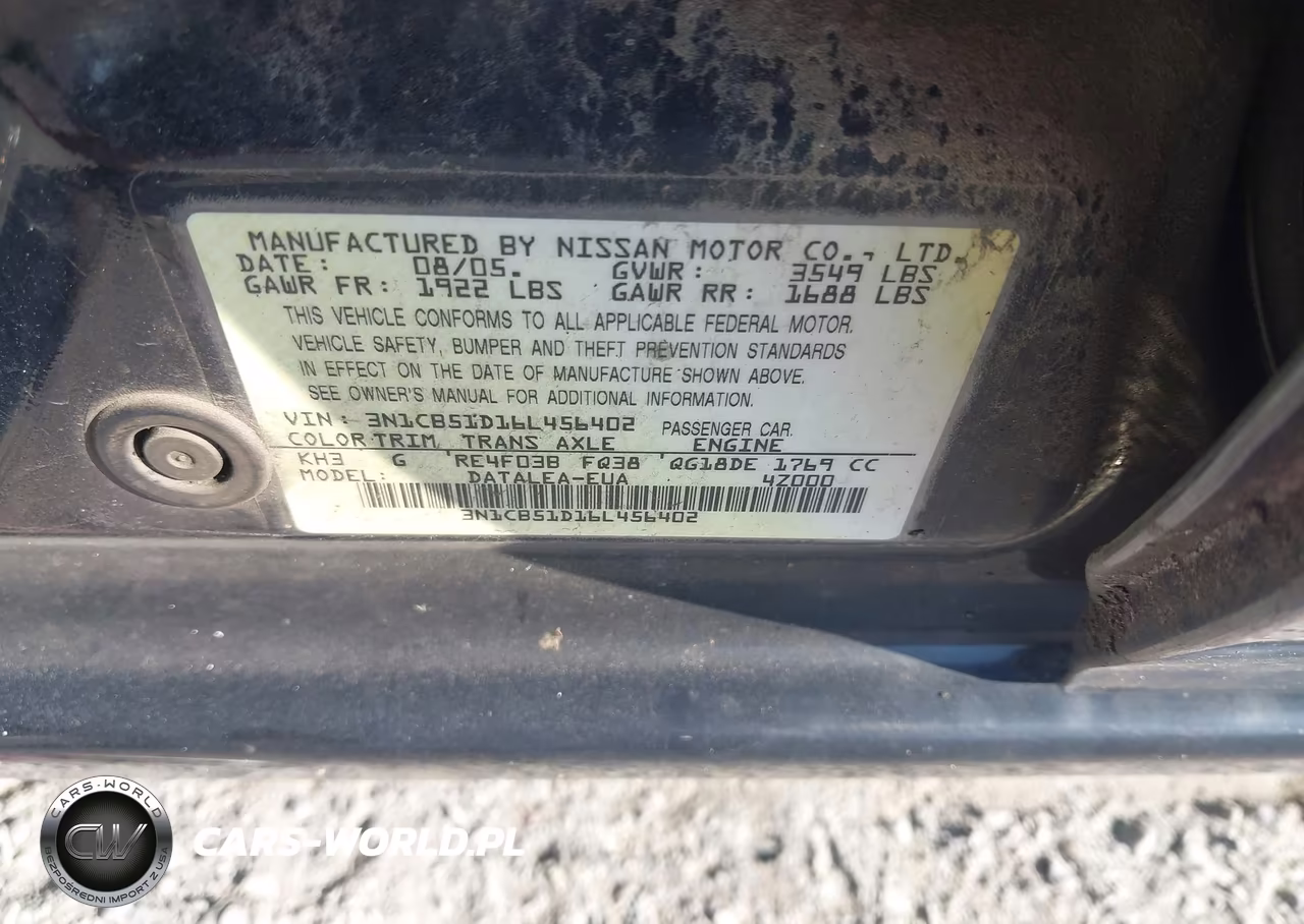 2006 Nissan Sentra 1.8S VIN:3N1CB51D16L456402 - 9