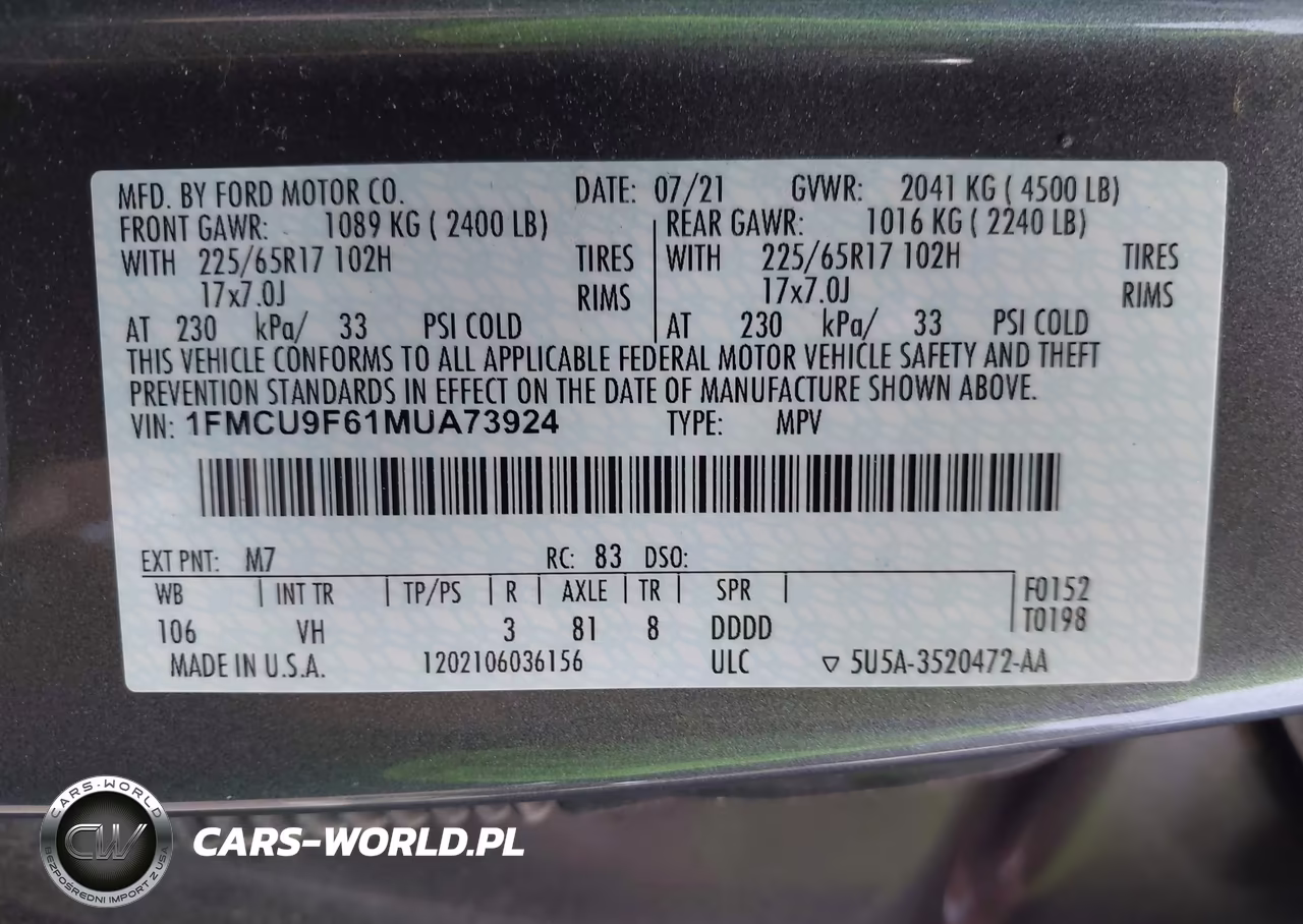 2021 Ford Escape S VIN:1FMCU9F61MUA73924 - 9