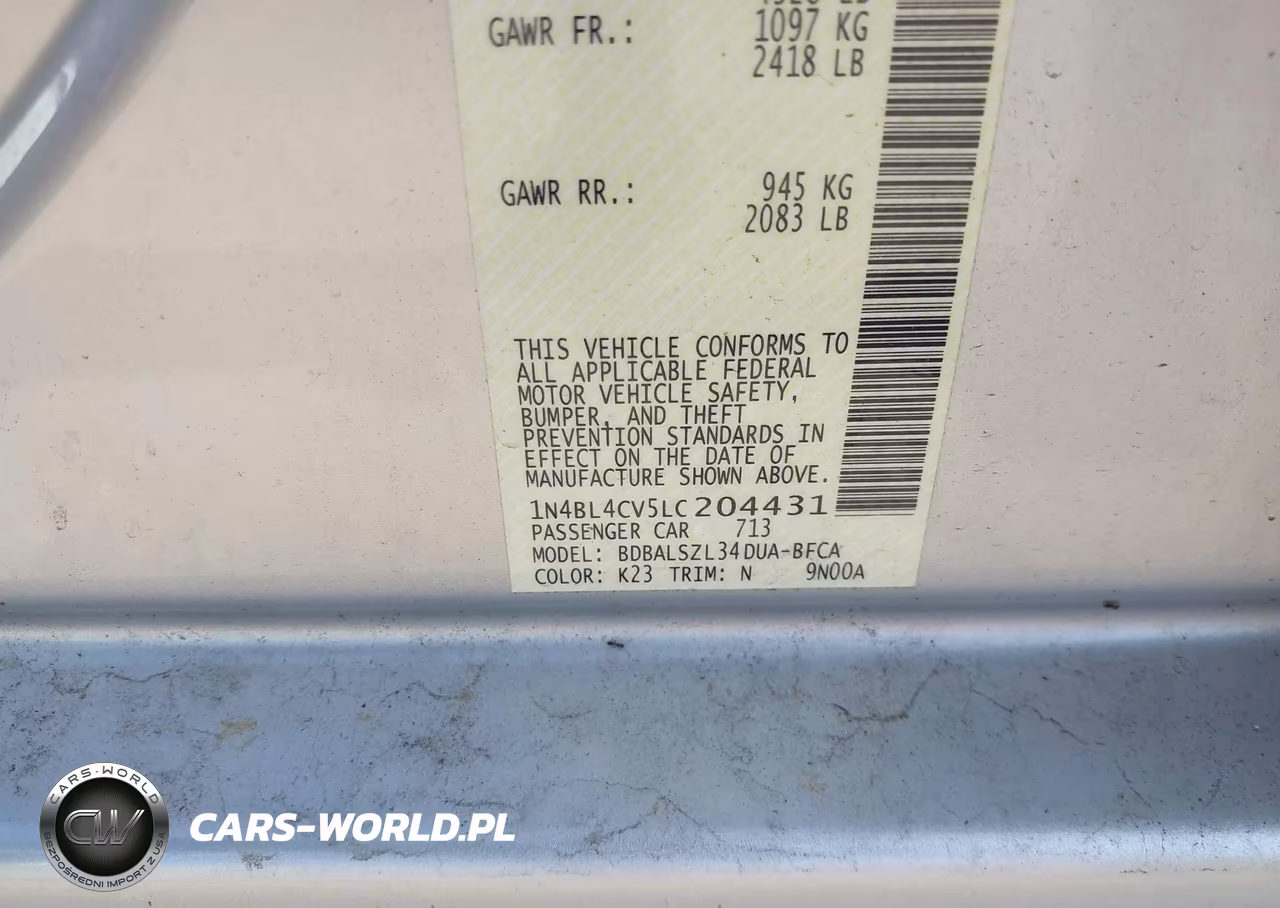 2020 Nissan Altima Sr Fwd VIN:1N4BL4CV5LC204431 - 9