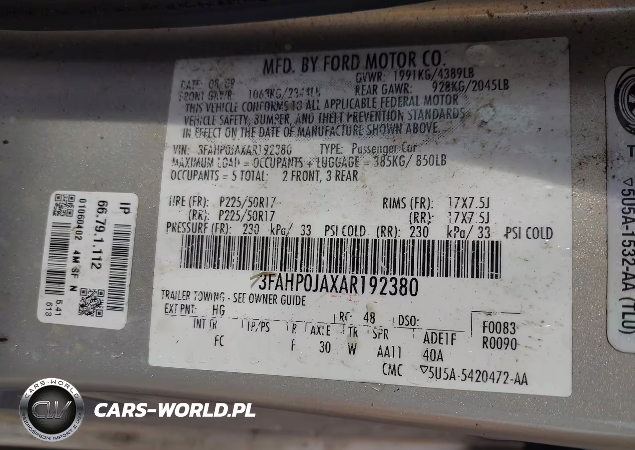 2010 Ford Fusion Sel VIN:3FAHP0JAXAR192380 - 9