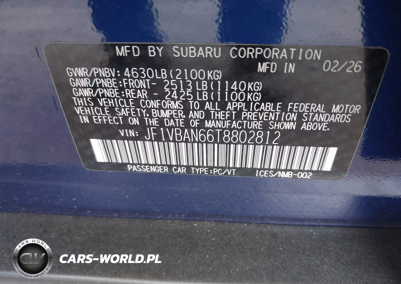 2026 Subaru Wrx Limited VIN:JF1VBAN66T8802812 - 9