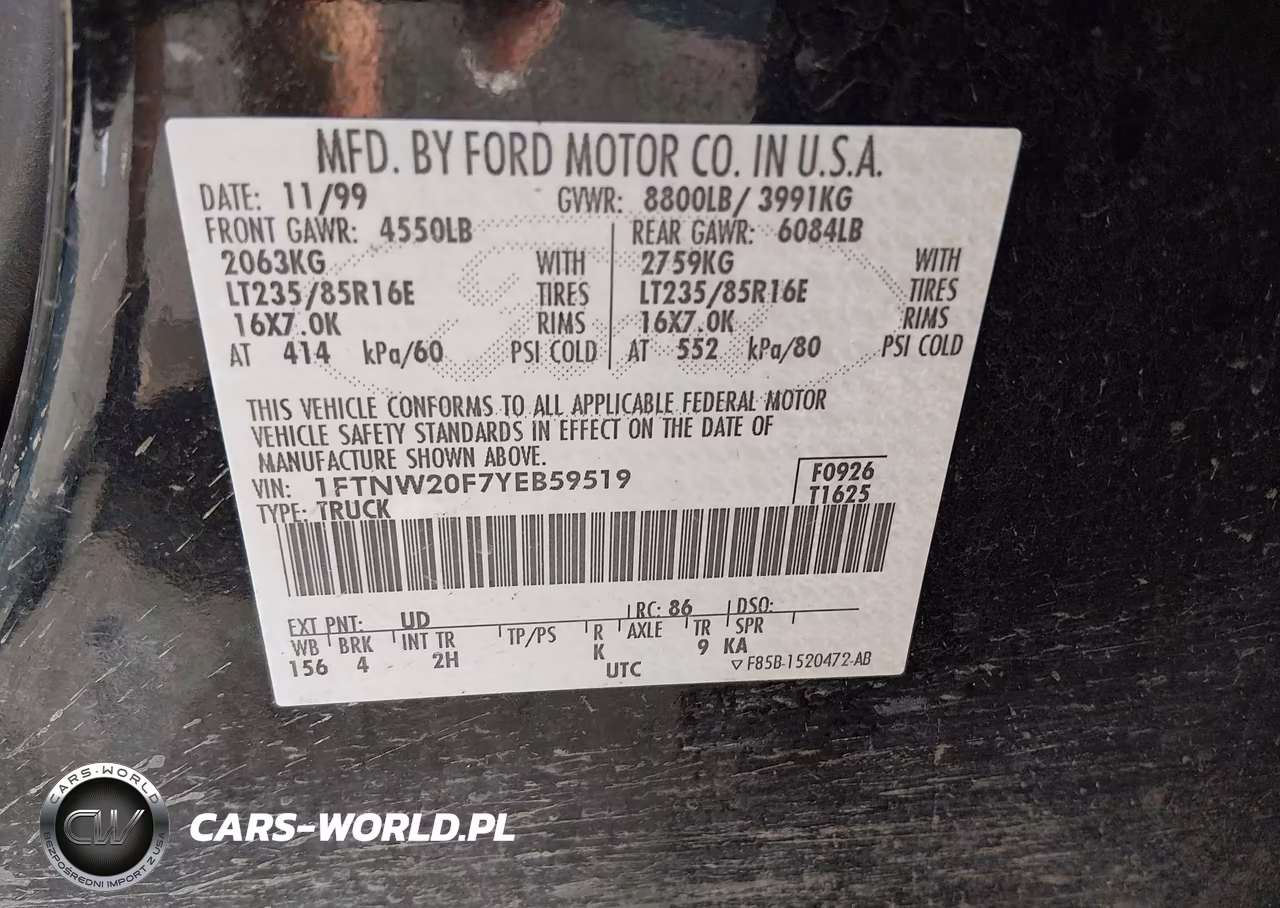 2000 Ford F-250 Lariat-Xl-Xlt VIN:1FTNW20F7YEB59519 - 9