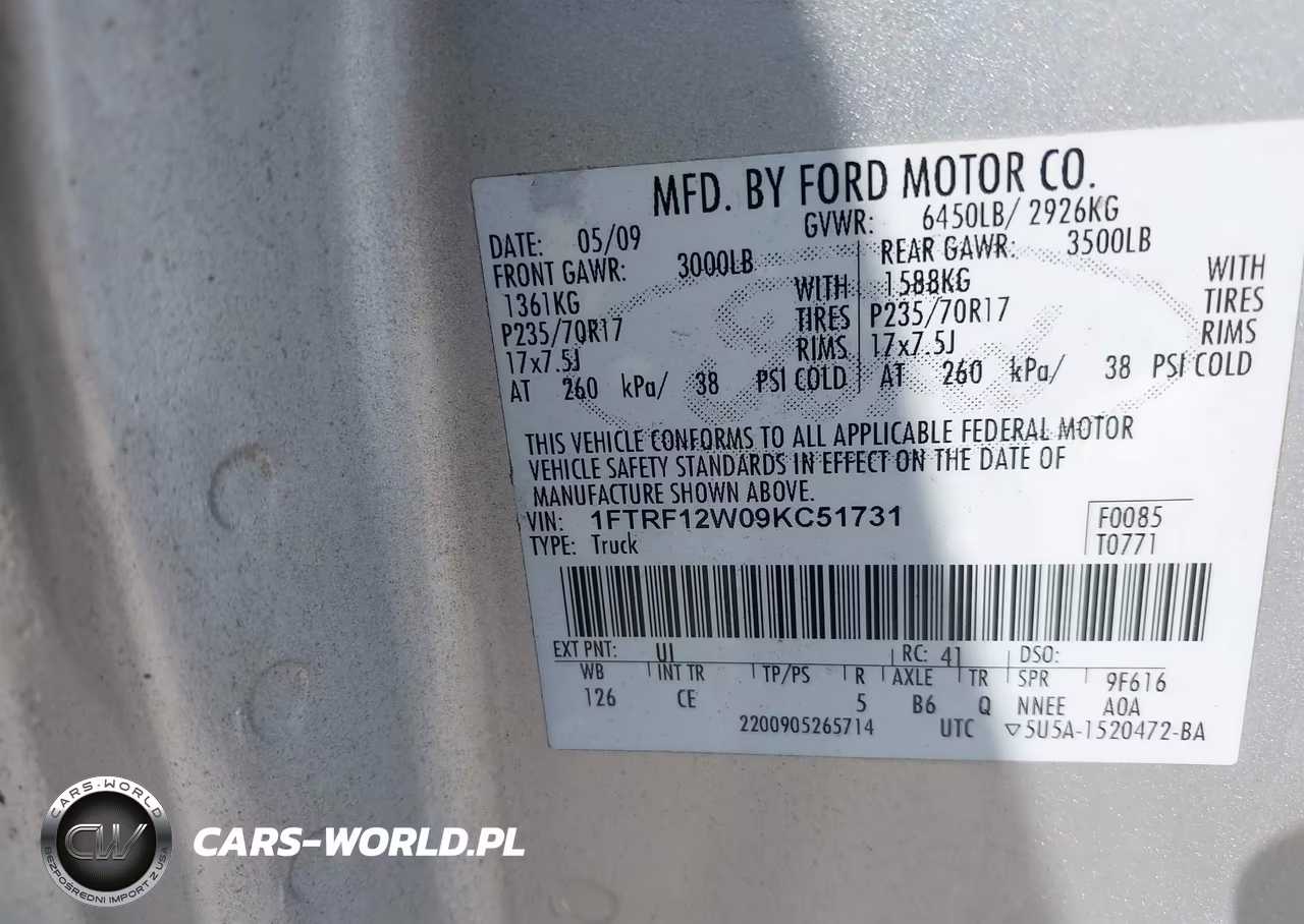 2009 Ford F-150 Stx-Xl-Xl W-Midbox Prep-Xlt-Xlt W-Midbox Prep VIN:1FTRF12W09KC51731 - 9