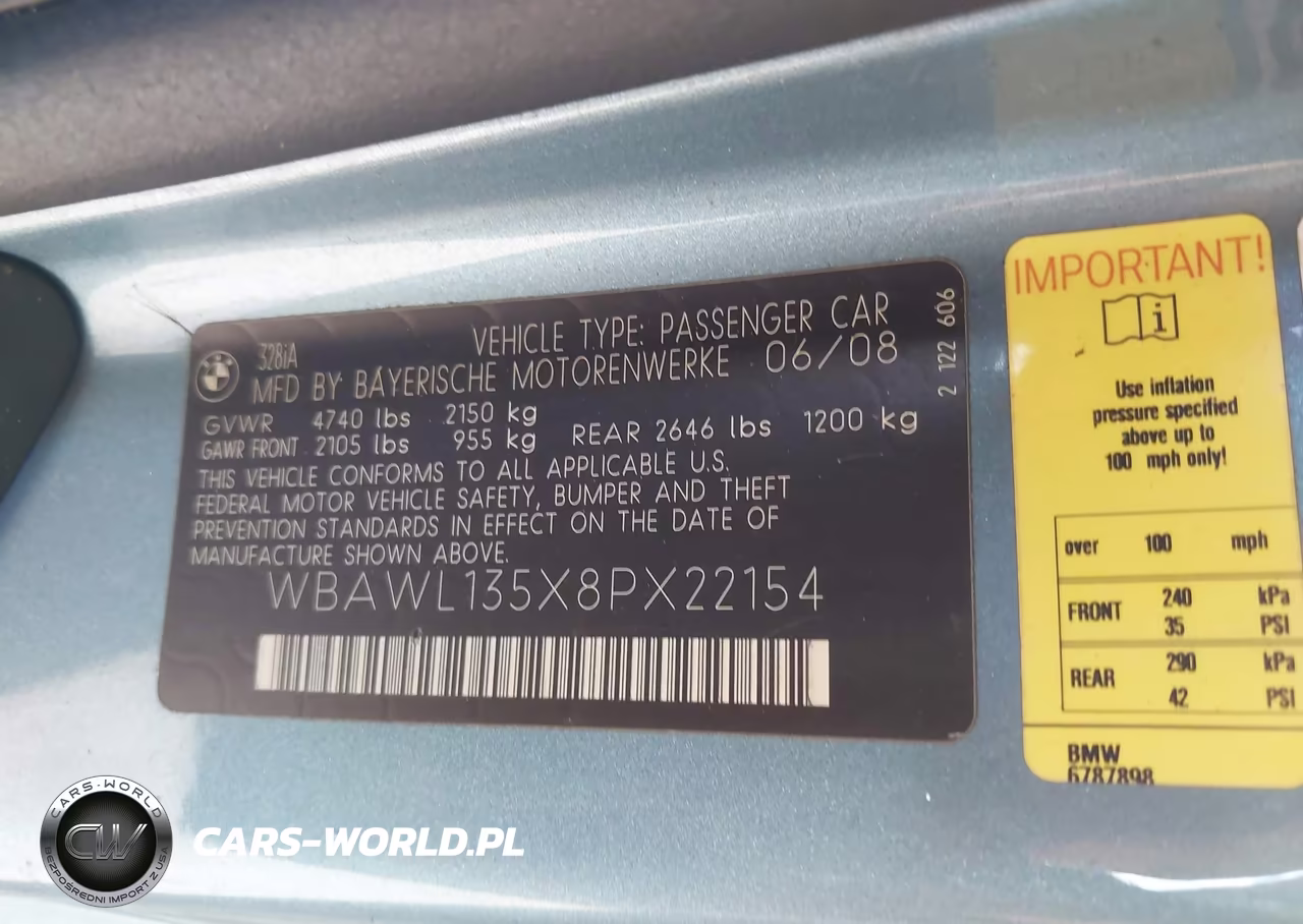 2008 BMW 328I VIN:WBAWL135X8PX22154 - 9