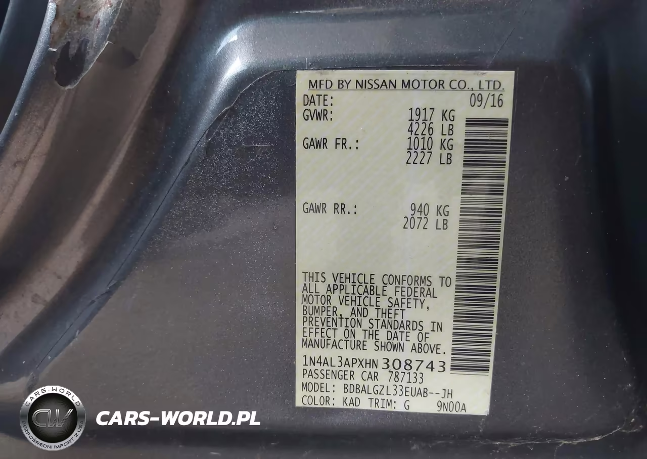 2017 Nissan Altima 2.5 S VIN:1N4AL3APXHN308743 - 9