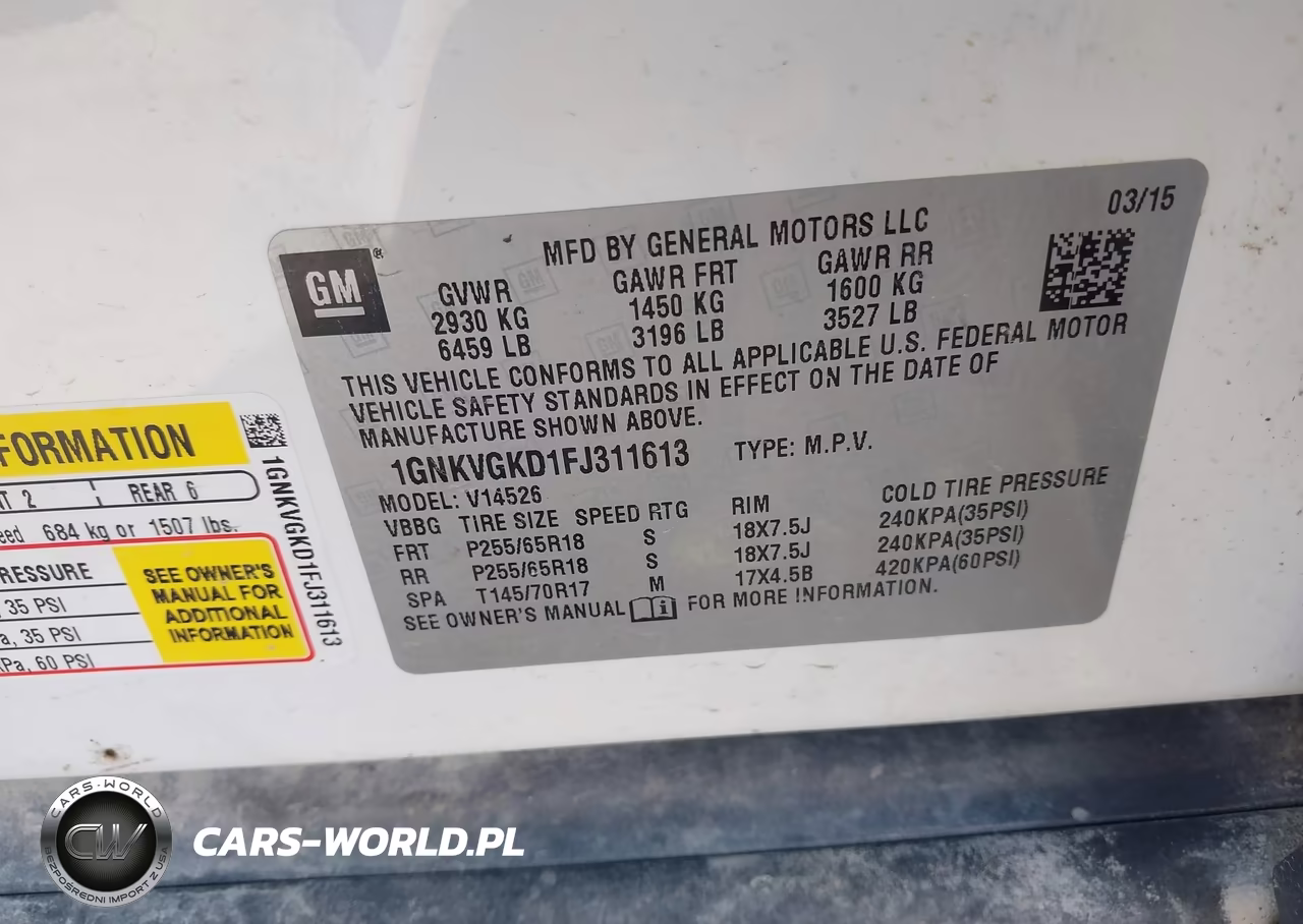 2015 Chevrolet Traverse Lt VIN:1GNKVGKD1FJ311613 - 9