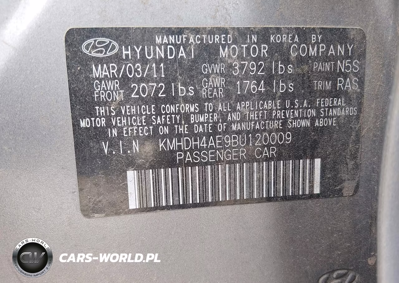 2011 Hyundai Elantra Limited (Ulsan Plant) VIN:KMHDH4AE9BU120009 - 9