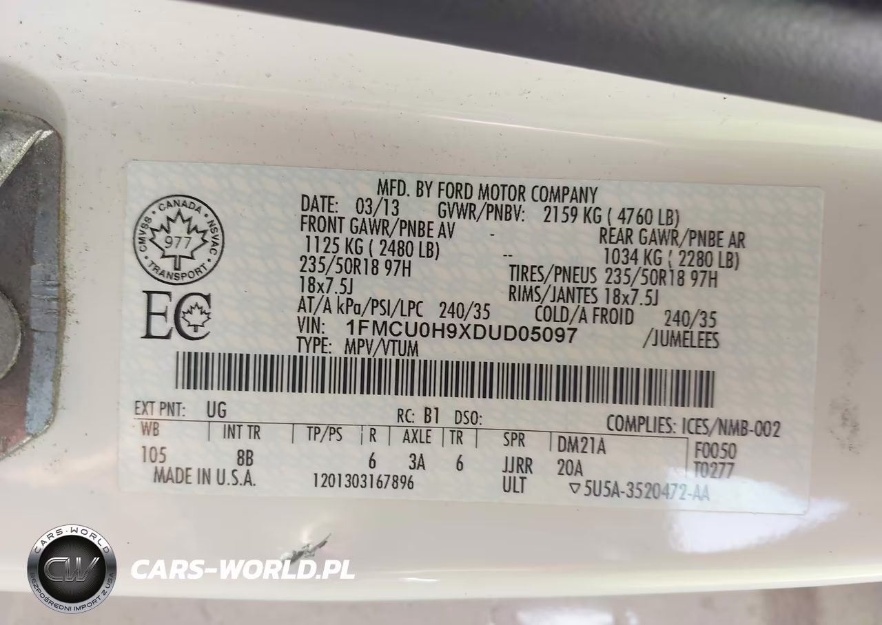 2013 Ford Escape Sel VIN:1FMCU0H9XDUD05097 - 9