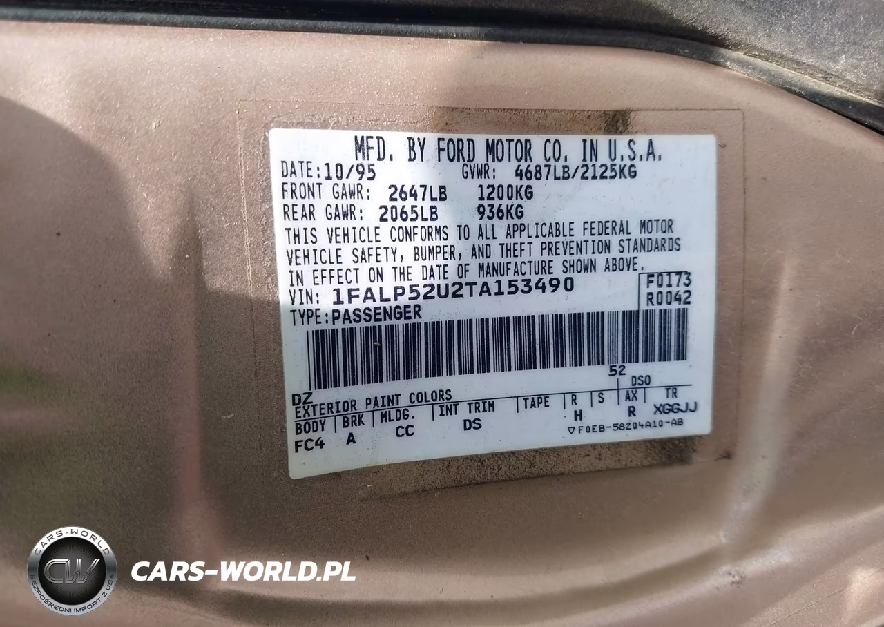 1996 Ford Taurus Gl VIN:1FALP52U2TA153490 - 9
