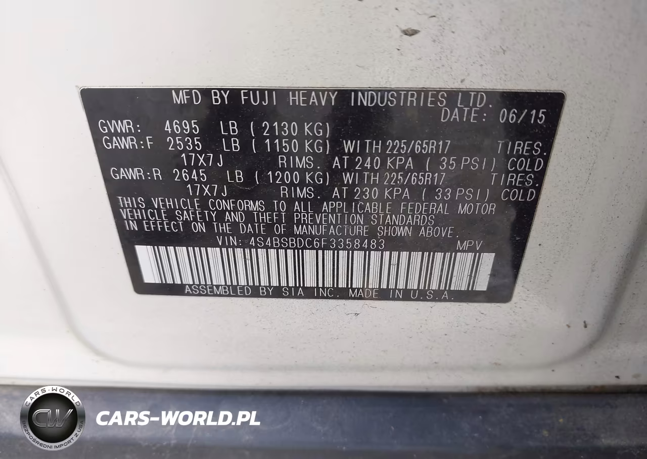 2015 Subaru Outback 2.5I Premium VIN:4S4BSBDC6F3358483 - 9