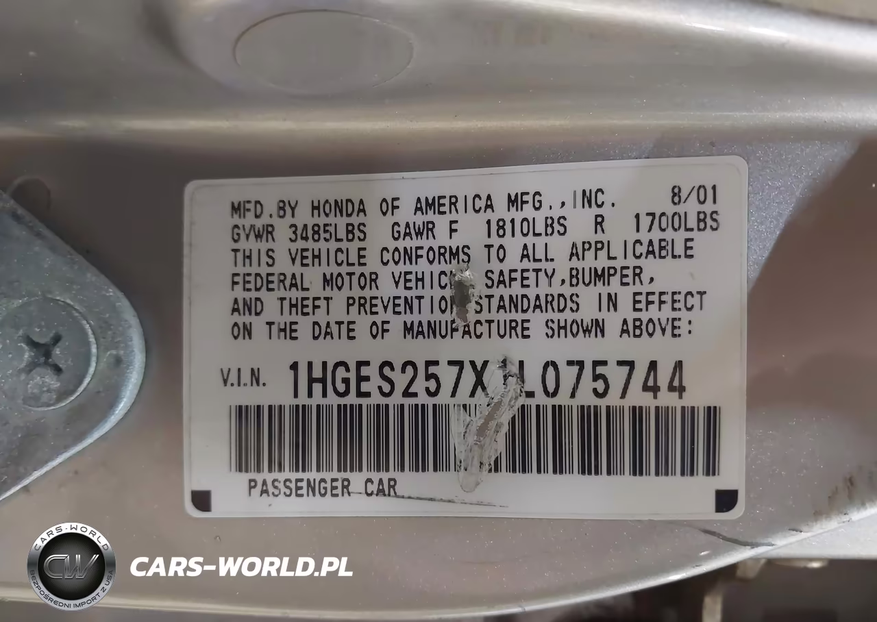 2001 Honda Civic Ex VIN:1HGES257X1L075744 - 9