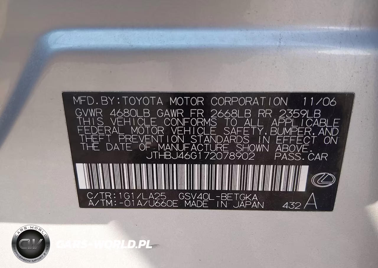 2007 Lexus Es 350 VIN:JTHBJ46G172078902 - 9