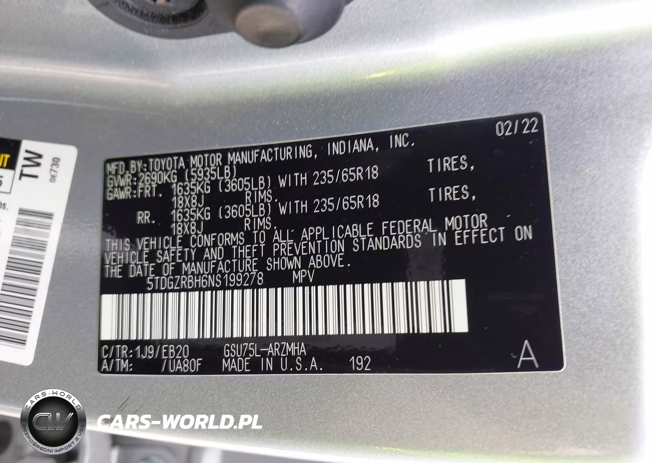 2022 Toyota Highlander Xle VIN:5TDGZRBH6NS199278 - 9
