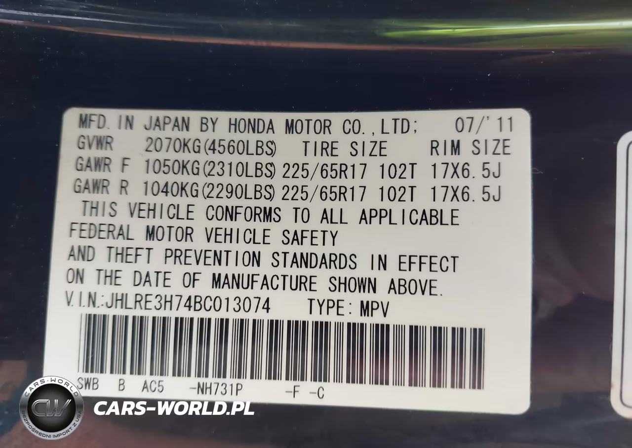 2011 Honda Cr-V Ex-L VIN:JHLRE3H74BC013074 - 9