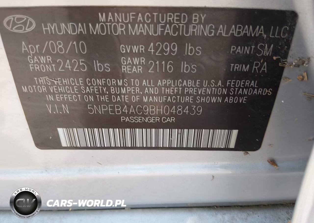2011 Hyundai Sonata Gls VIN:5NPEB4AC9BH048439 - 9