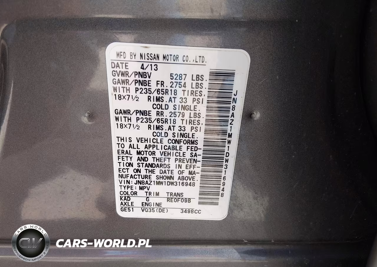 2013 Nissan Murano Sv VIN:JN8AZ1MW1DW316948 - 9