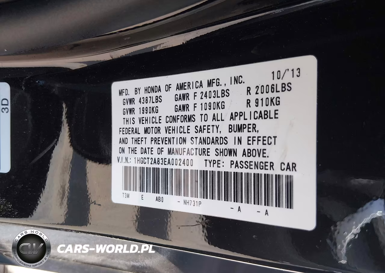 2014 Honda Accord Ex-L V-6 VIN:1HGCT2A83EA002400 - 9