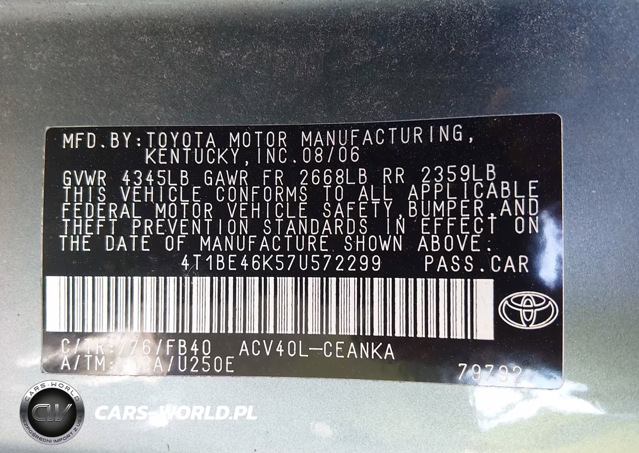 2007 Toyota Camry Le VIN:4T1BE46K57U572299 - 9