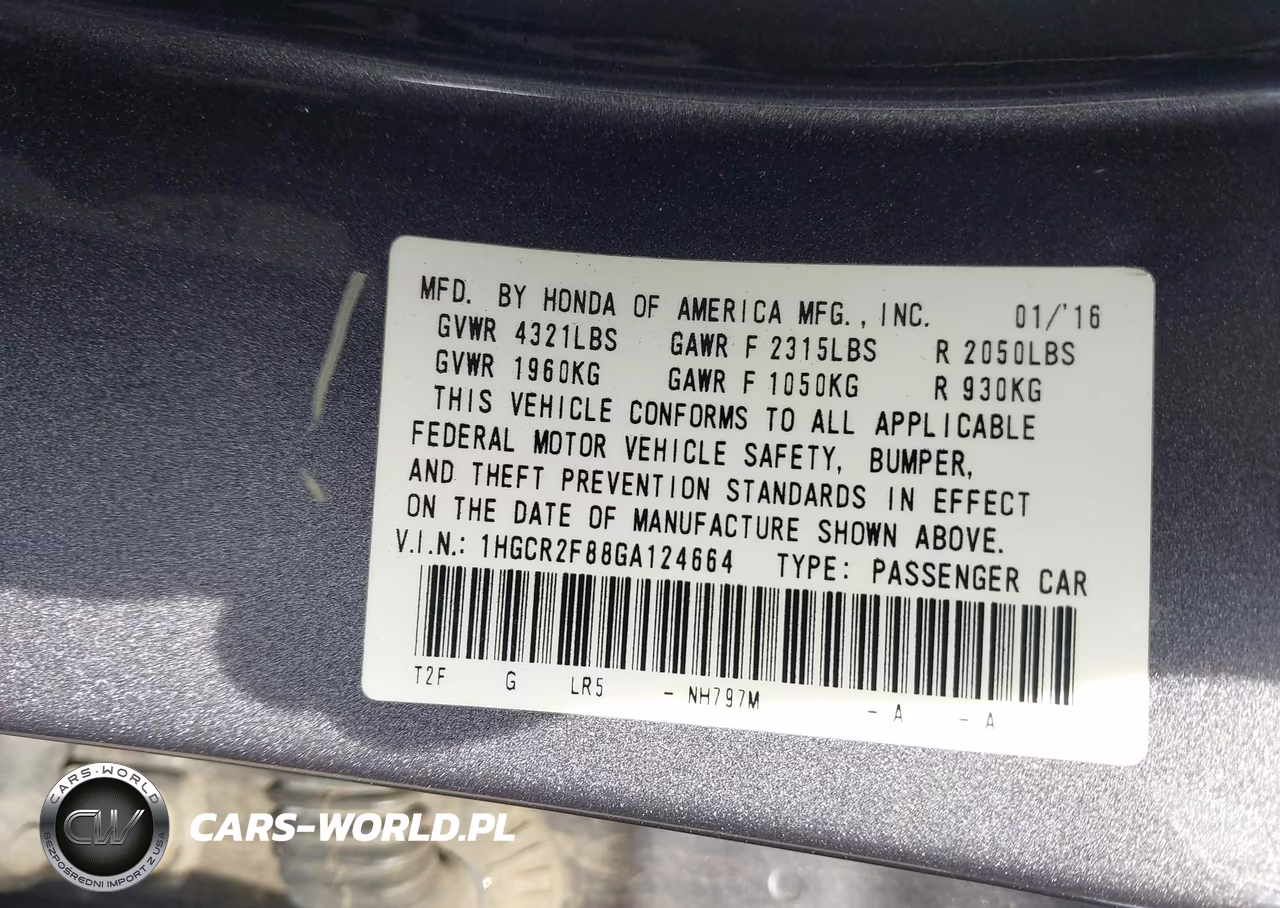 2016 Honda Accord Ex-L VIN:1HGCR2F88GA124664 - 9