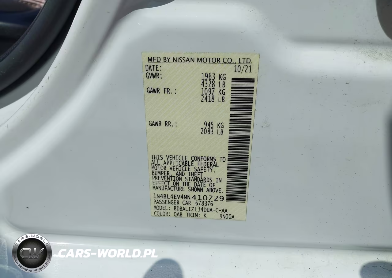 2021 Nissan Altima Sl Fwd VIN:1N4BL4EV4MN410729 - 9